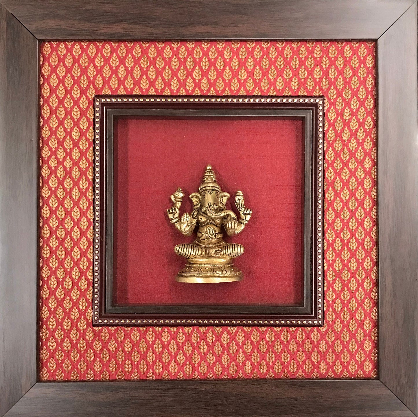 Various God Series - Brass Idol Framed on Raw Silk & banaras brocade - W 12 in x H 12 in