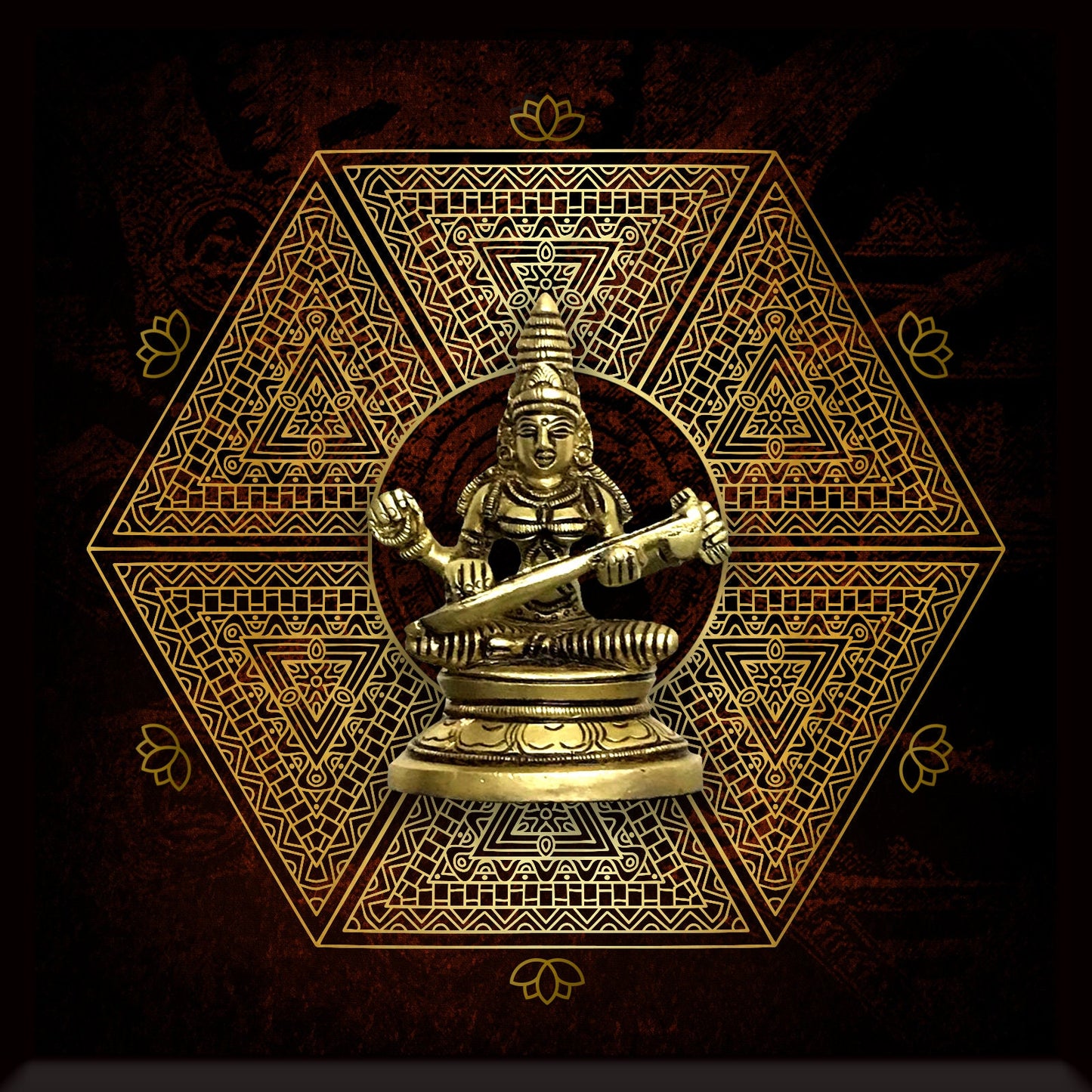 Brass idol backed with 24 carat gold coated metal art