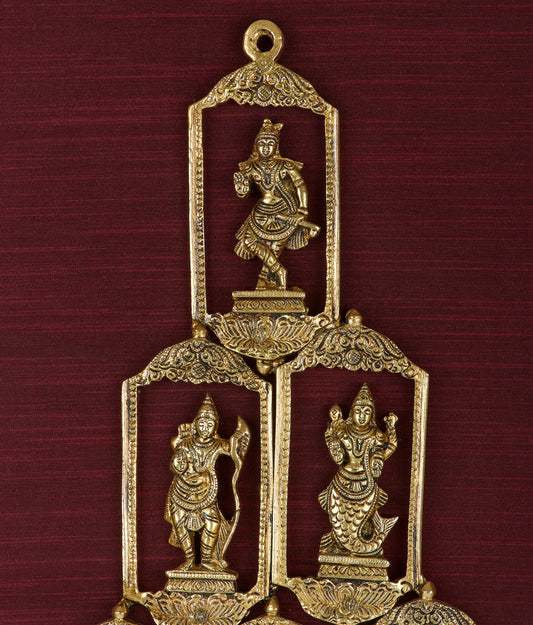 Large Dasavataram in Brass on Silk Frame - W 24 in x H 36 in