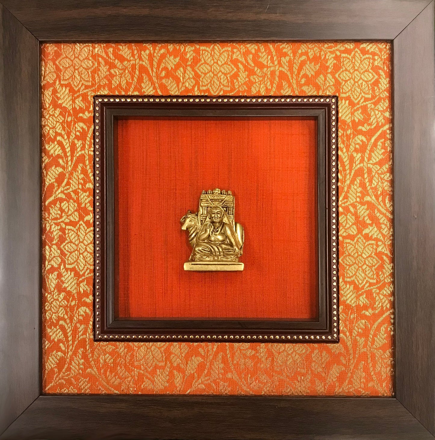 Various God Series - Brass Idol Framed on Raw Silk & banaras brocade - W 12 in x H 12 in