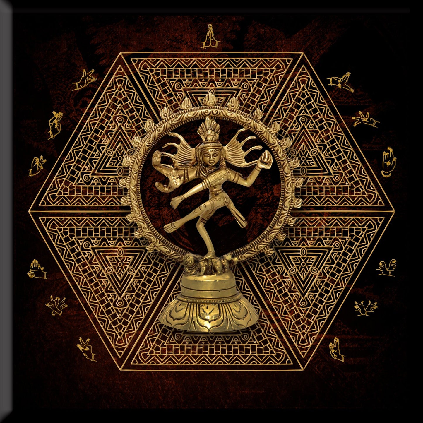 Brass idol backed with 24 carat gold coated metal art