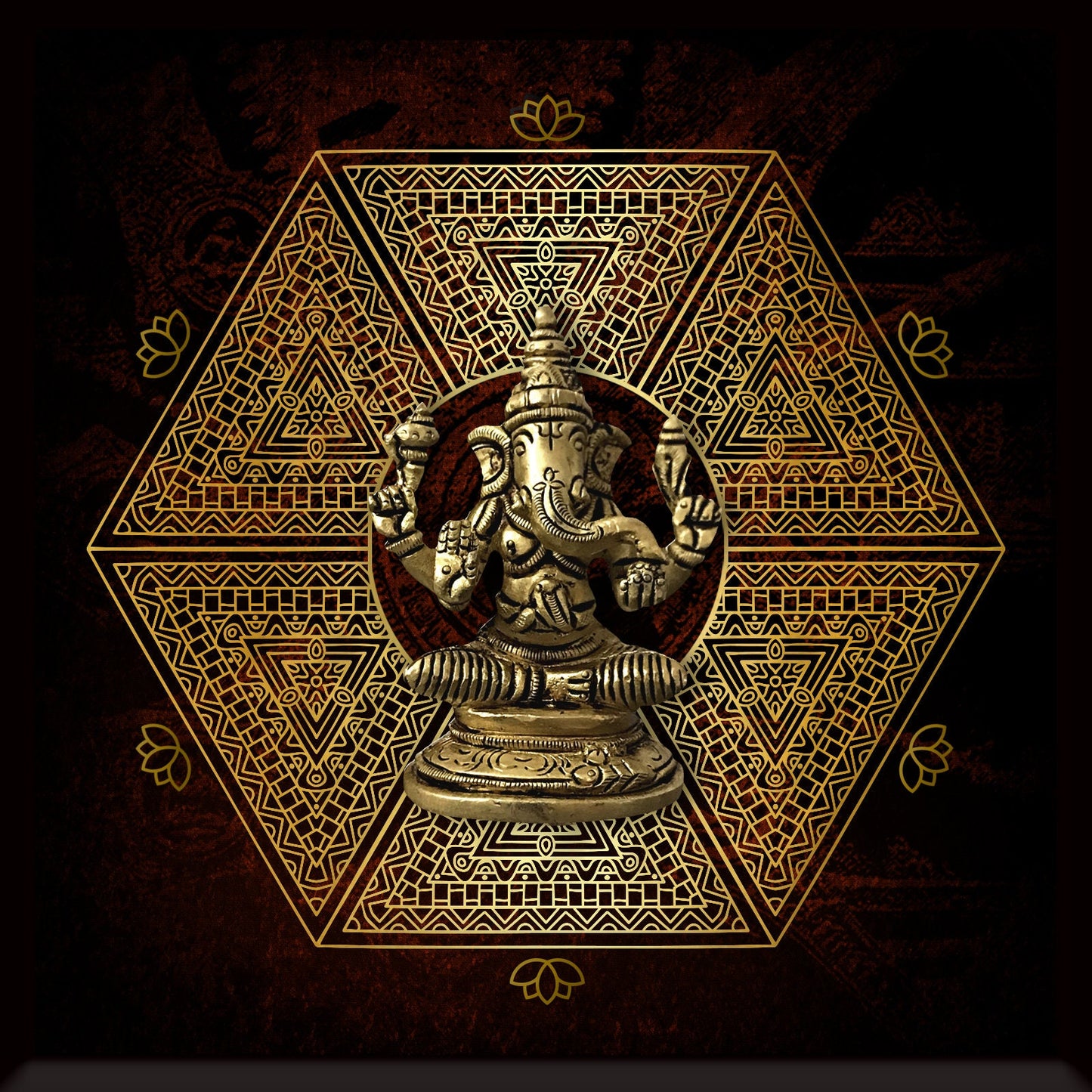 Brass idol backed with 24 carat gold coated metal art