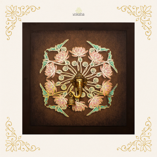 Lord Ganesha Brass Idol on a Lilly backdrop