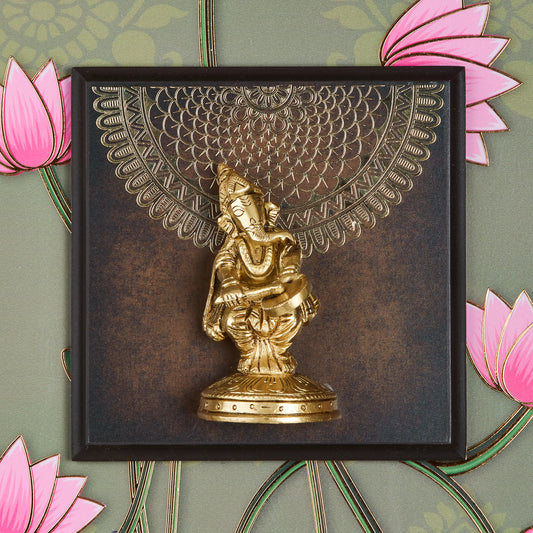 Ganesha Ensemble – Brass Idols Framed with 24K Gold-Coated Vines(14” x 45”)