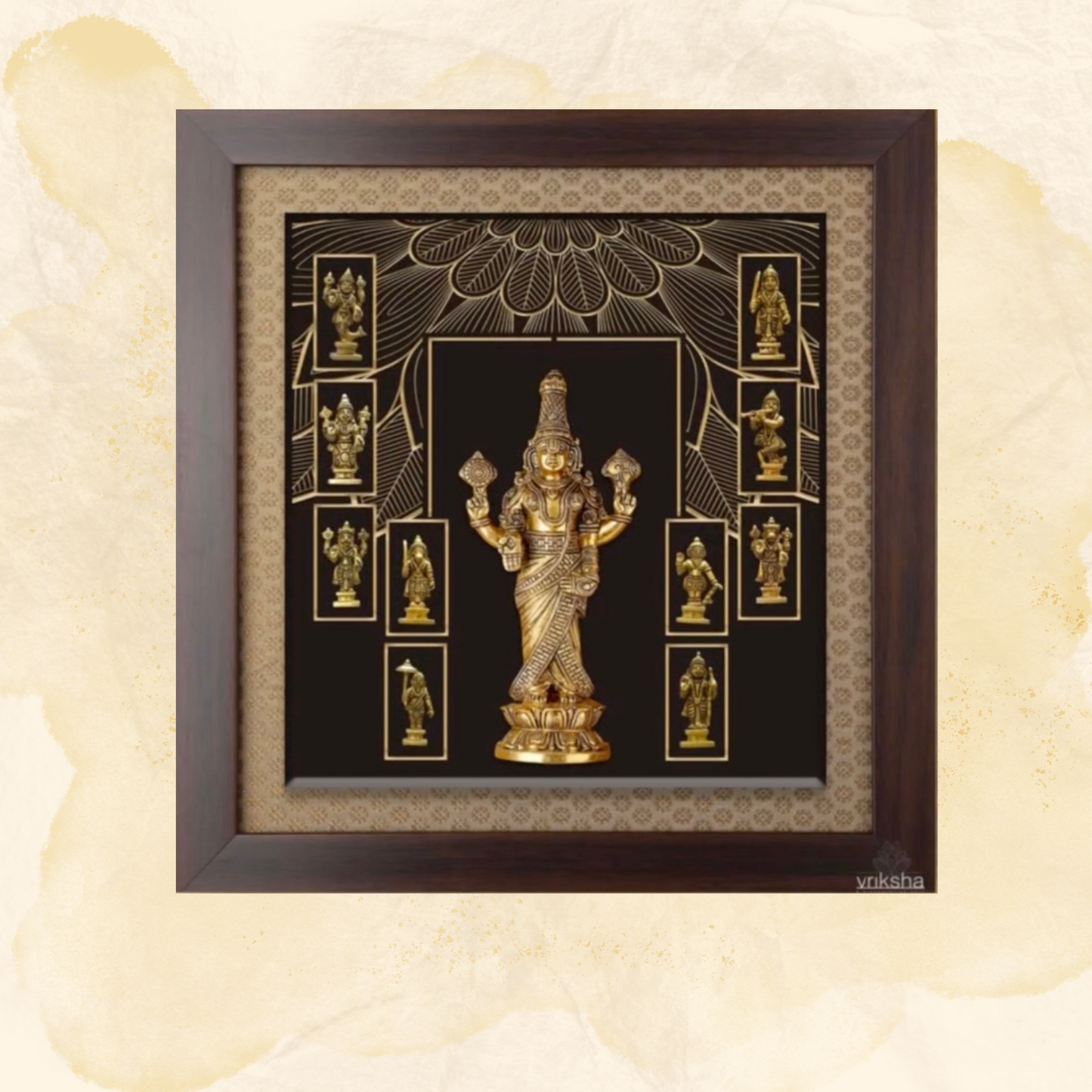 Lord Balaji & Dasavatharam – 24K Gold Metal Art on Banaras Brocade - W 28 in x H 28 in