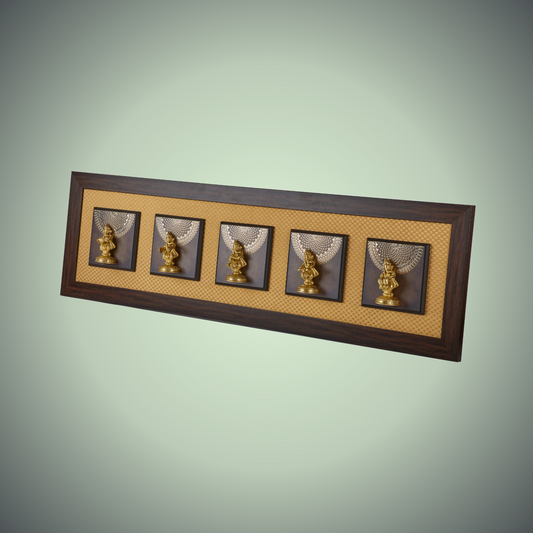 Ganesha Ensemble – Brass Idols Framed with 24K Gold(12” x 44”)