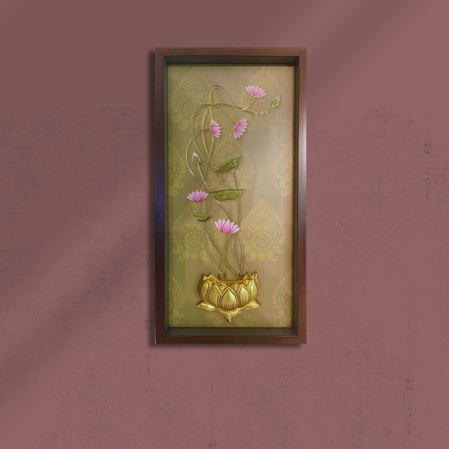 Embellished Digital Art with 24K Gold Outlines & Brass Lotus