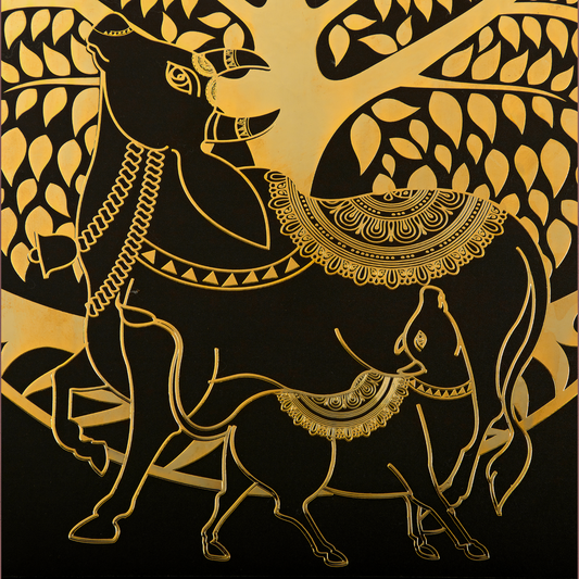 Tree of life with Cow and Calf - 24k Gold art