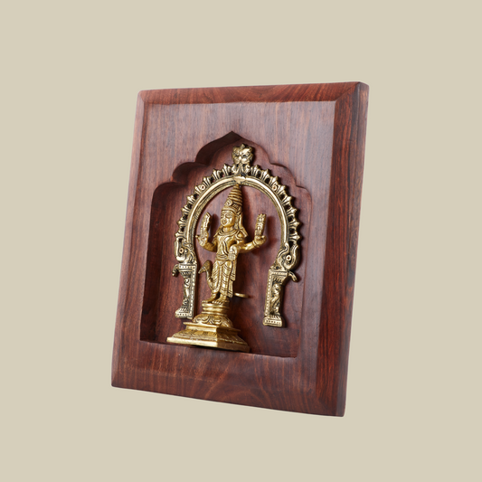 Murugan Brass Idol with Prabhavali – Framed on Sheesham Wood