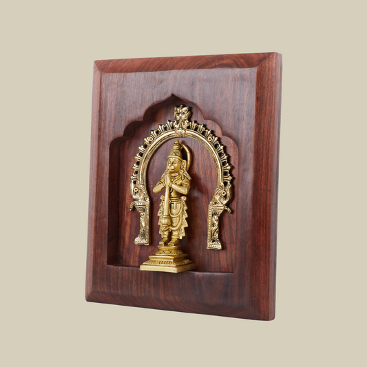 Hanuman Brass Idol with Prabhavali – Framed on Sheesham Wood