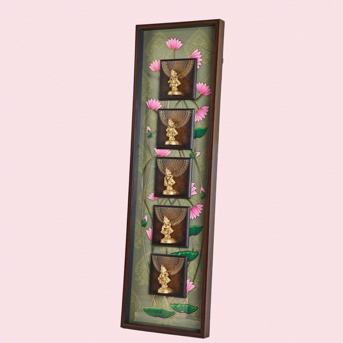 Ganesha Ensemble – Brass Idols Framed with 24K Gold-Coated Vines(14” x 45”)