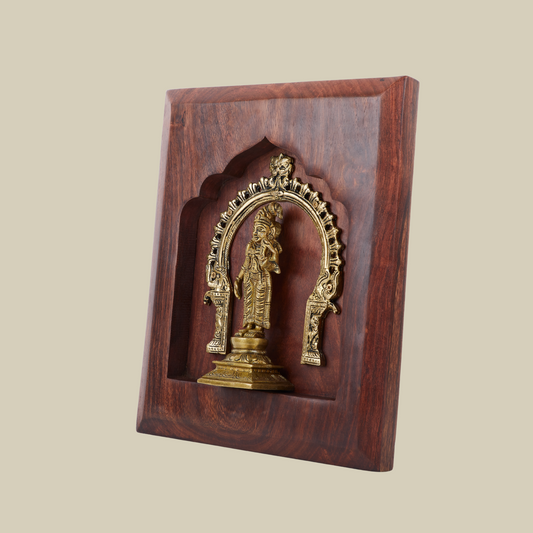 Aandal Brass Idol with Prabhavali – Framed on Sheesham Wood