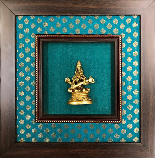 Various God Series - Brass Idol Framed on Raw Silk & banaras brocade - W 12 in x H 12 in