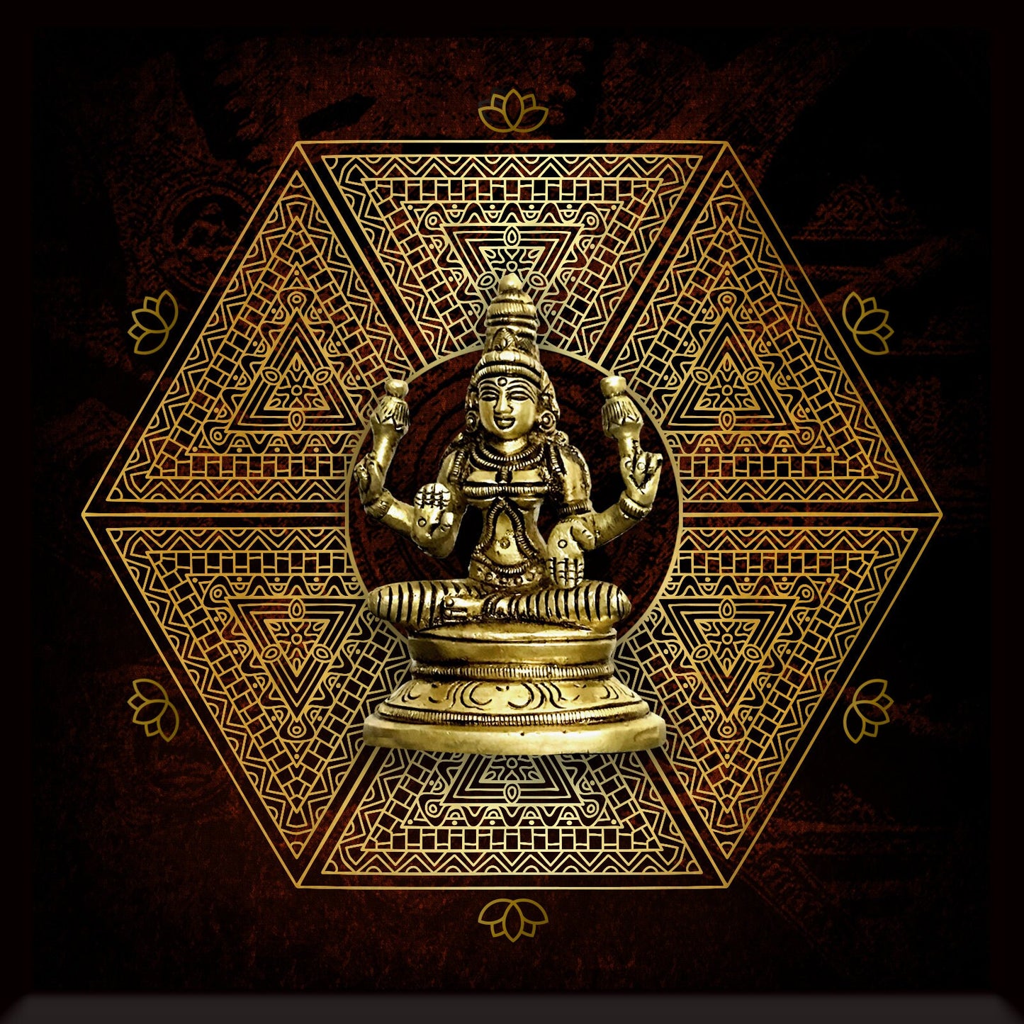 Brass idol backed with 24 carat gold coated metal art