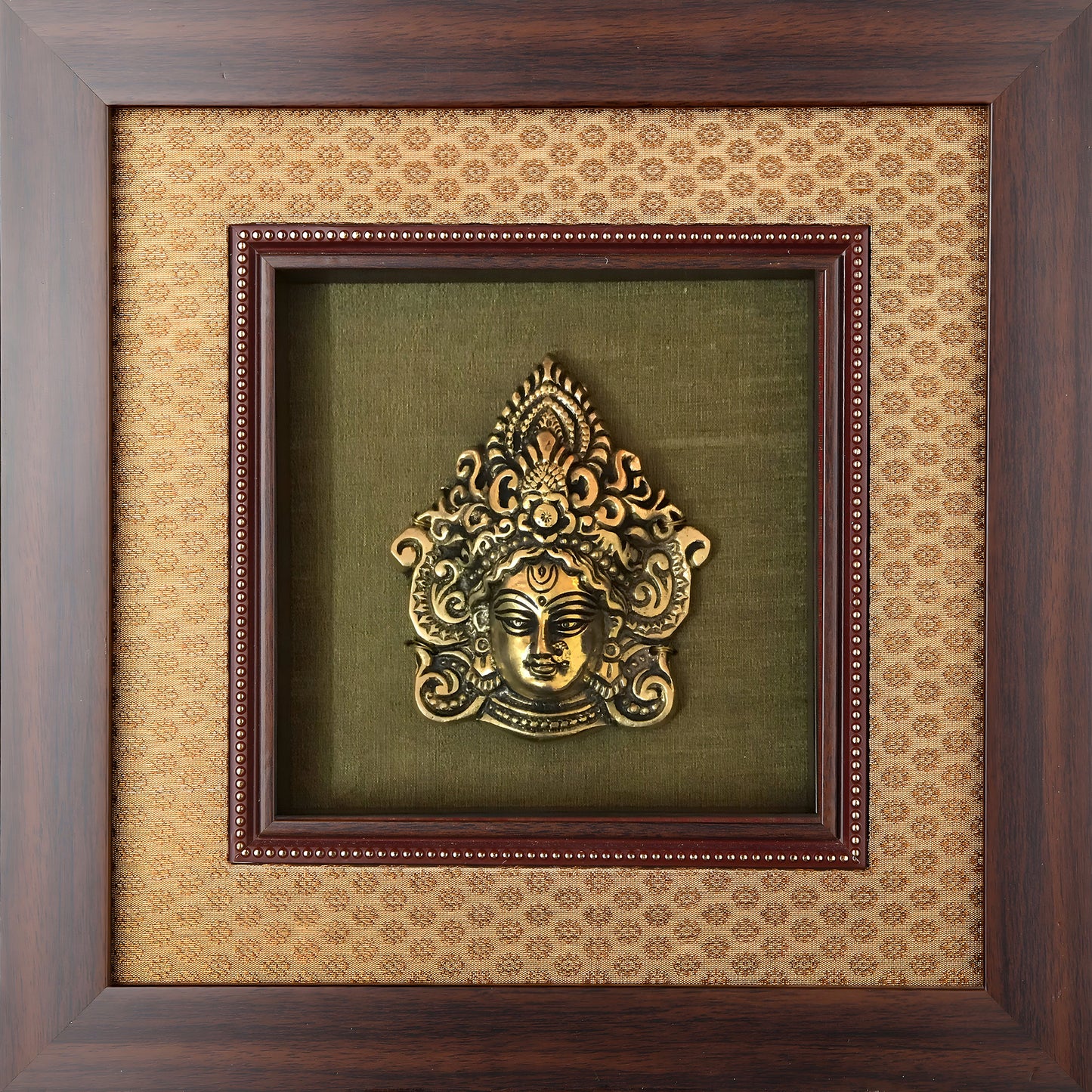 Various God Series - Brass Idol Framed on Raw Silk & banaras brocade - W 12 in x H 12 in