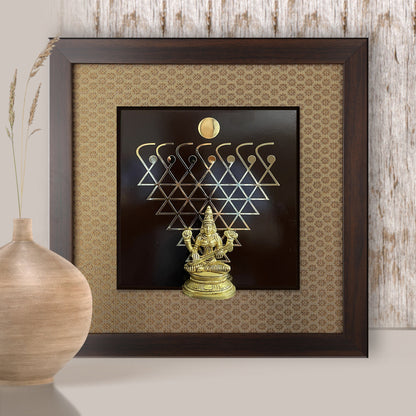 Various Brass Idols Framed on 24 carat Gold coated metal artwork and banaras  Silk - W 15 in x H 15 in