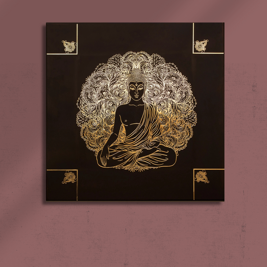 Meditating Buddha - Gold Metal Art - W 24 in x H 24 in