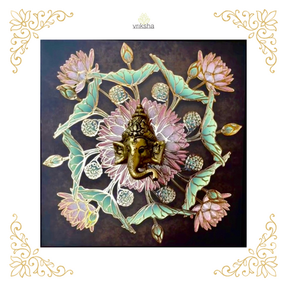 Lord Ganesha Brass Idol on a Lilly backdrop