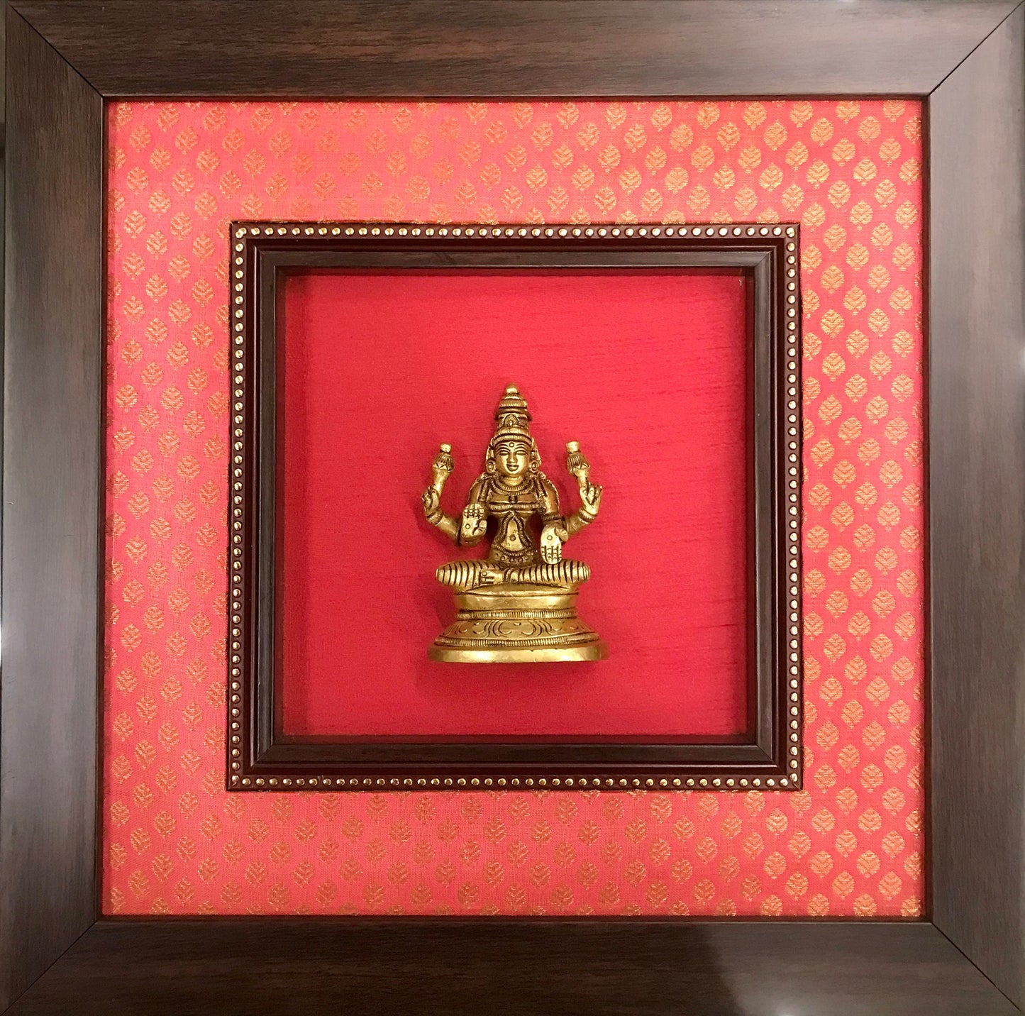 Various God Series - Brass Idol Framed on Raw Silk & banaras brocade - W 12 in x H 12 in
