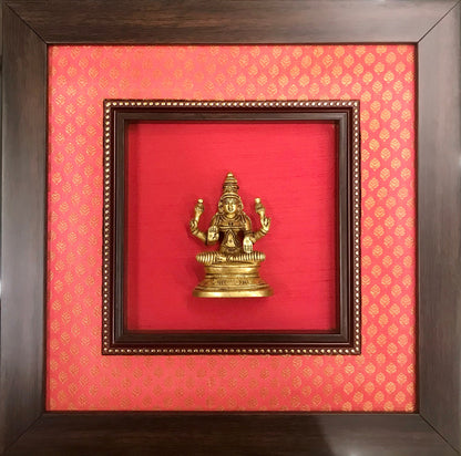 Various God Series - Brass Idol Framed on Raw Silk & banaras brocade - W 12 in x H 12 in