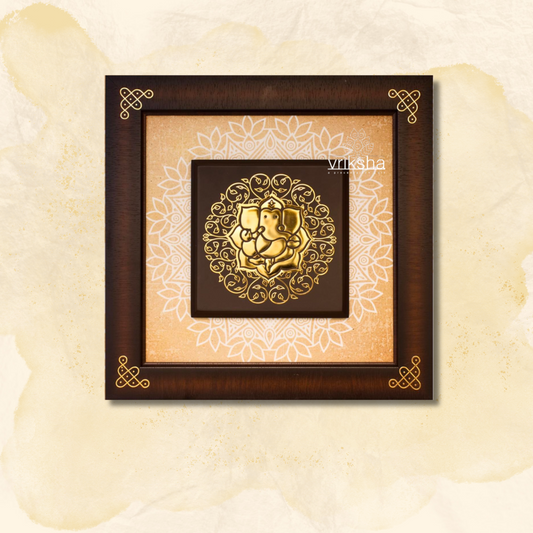 Divine Lord Ganesha – 24K Gold-Coated Metal Art with Kolam Design