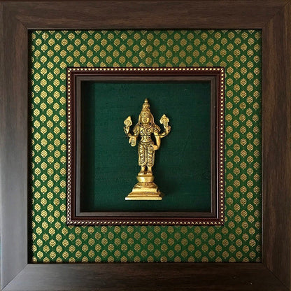 Various God Series - Brass Idol Framed on Raw Silk & banaras brocade - W 12 in x H 12 in