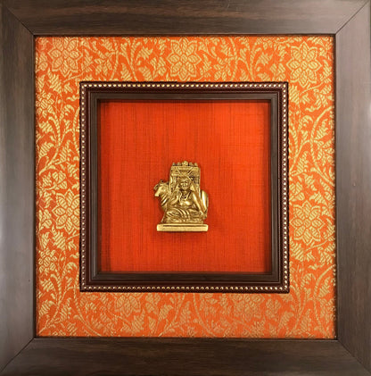 Various God Series - Brass Idol Framed on Raw Silk & banaras brocade - W 12 in x H 12 in