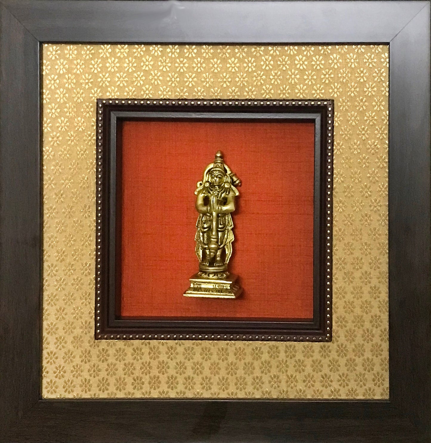 Various God Series - Brass Idol Framed on Raw Silk & banaras brocade - W 12 in x H 12 in