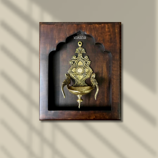 Diya Brass Idol with Prabhavali – Framed on Sheesham Wood