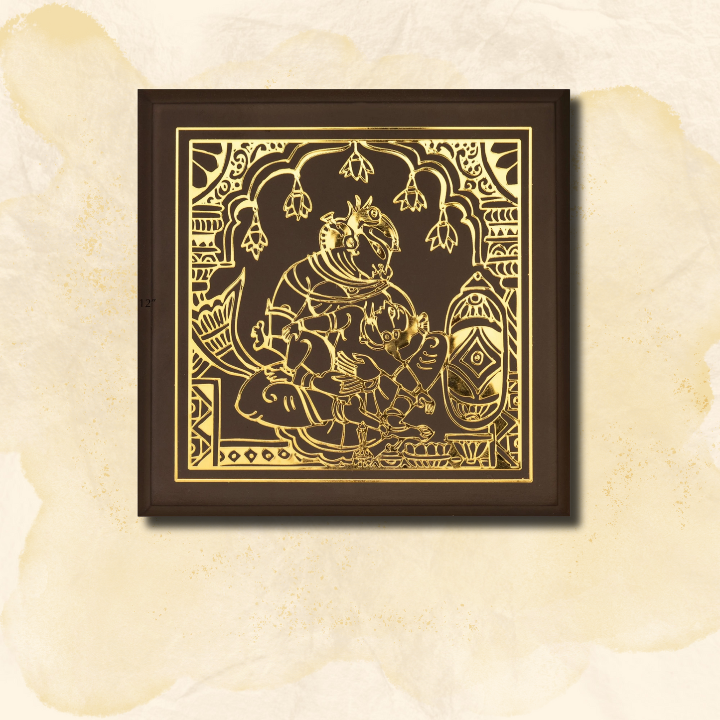Lord Krishna and Yasodha - Gold Metal Art - Version 2