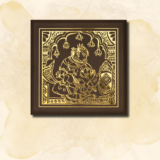 Lord Krishna and Yasodha - Gold Metal Art - Version 2