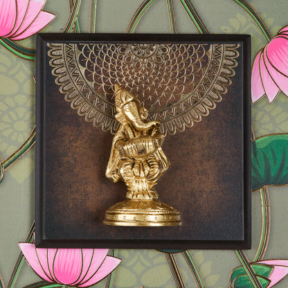 Ganesha Ensemble – Brass Idols Framed with 24K Gold-Coated Vines(14” x 45”)