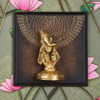 Ganesha Ensemble – Brass Idols Framed with 24K Gold-Coated Vines(14” x 45”)