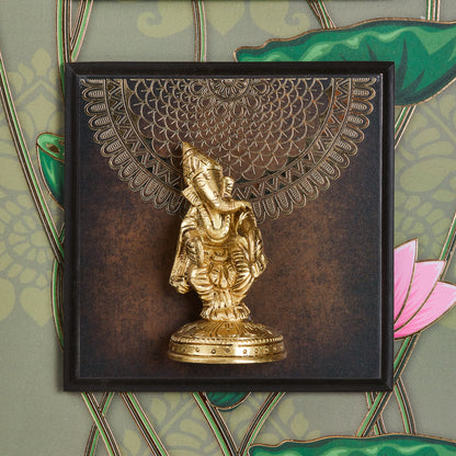 Ganesha Ensemble – Brass Idols Framed with 24K Gold-Coated Vines(14” x 45”)