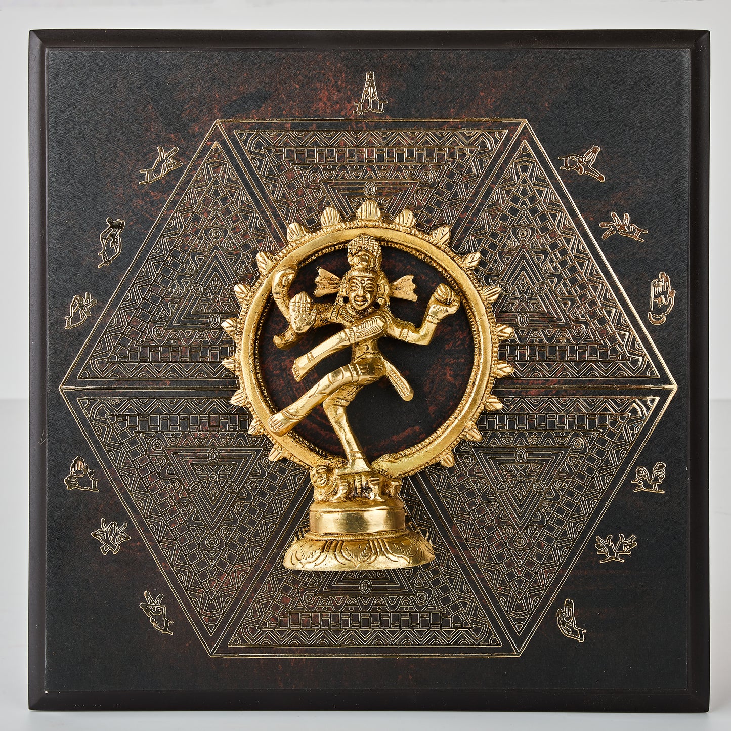 Brass idol backed with 24 carat gold coated metal art