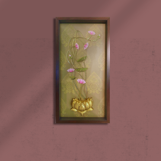 Embellished Digital Art with 24K Gold Outlines & Brass Lotus