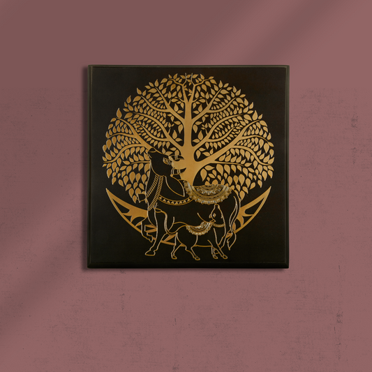 Tree of life with Cow and Calf - 24k Gold art