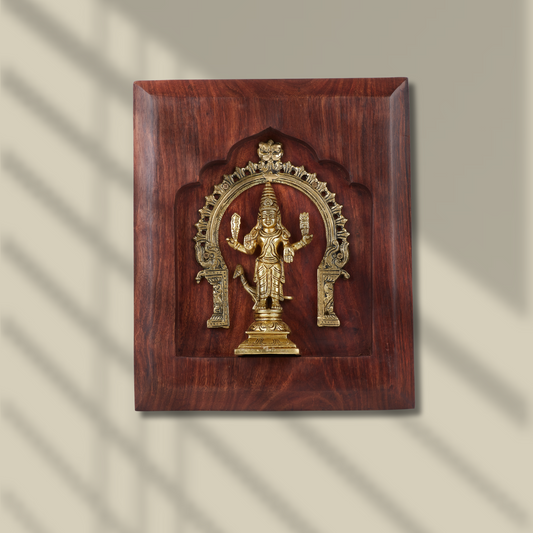 Murugan Brass Idol with Prabhavali – Framed on Sheesham Wood