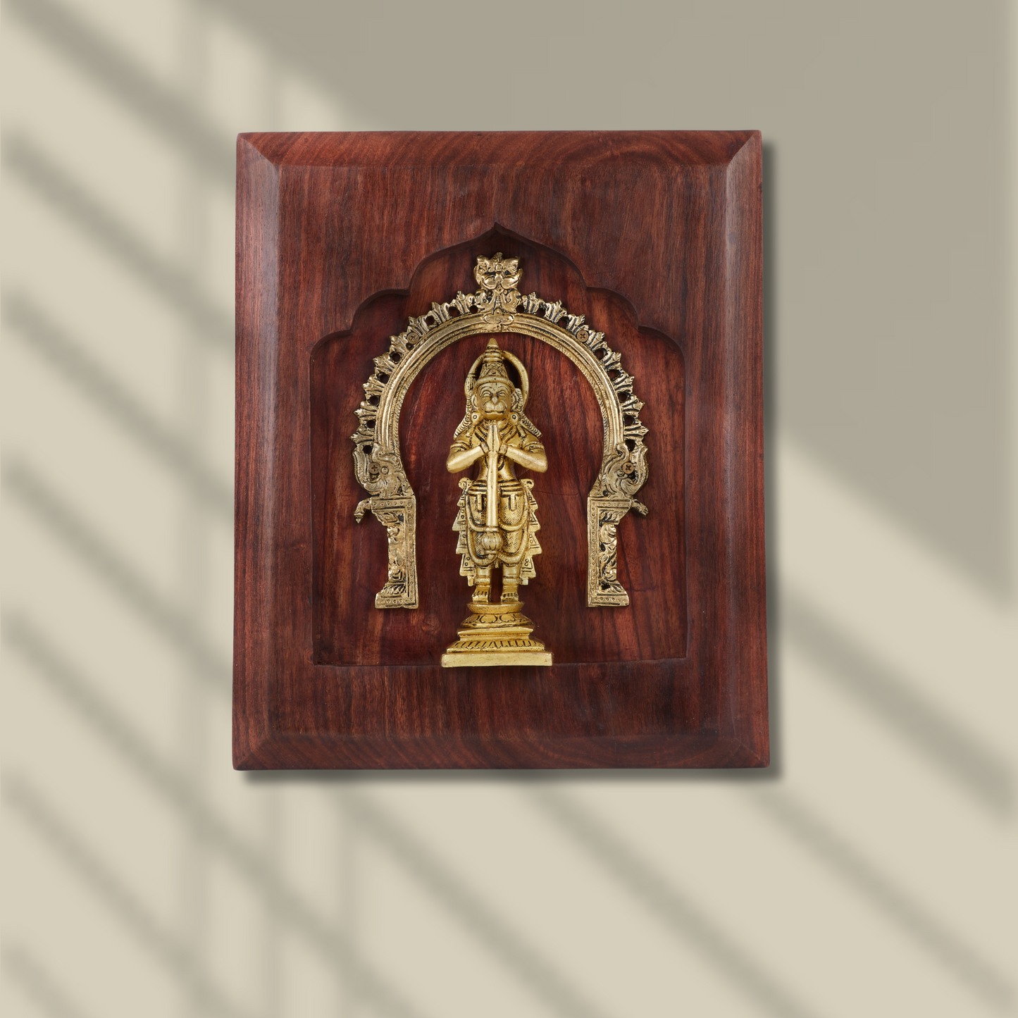 Hanuman Brass Idol with Prabhavali – Framed on Sheesham Wood