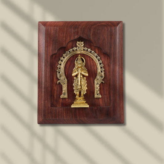 Hanuman Brass Idol with Prabhavali – Framed on Sheesham Wood