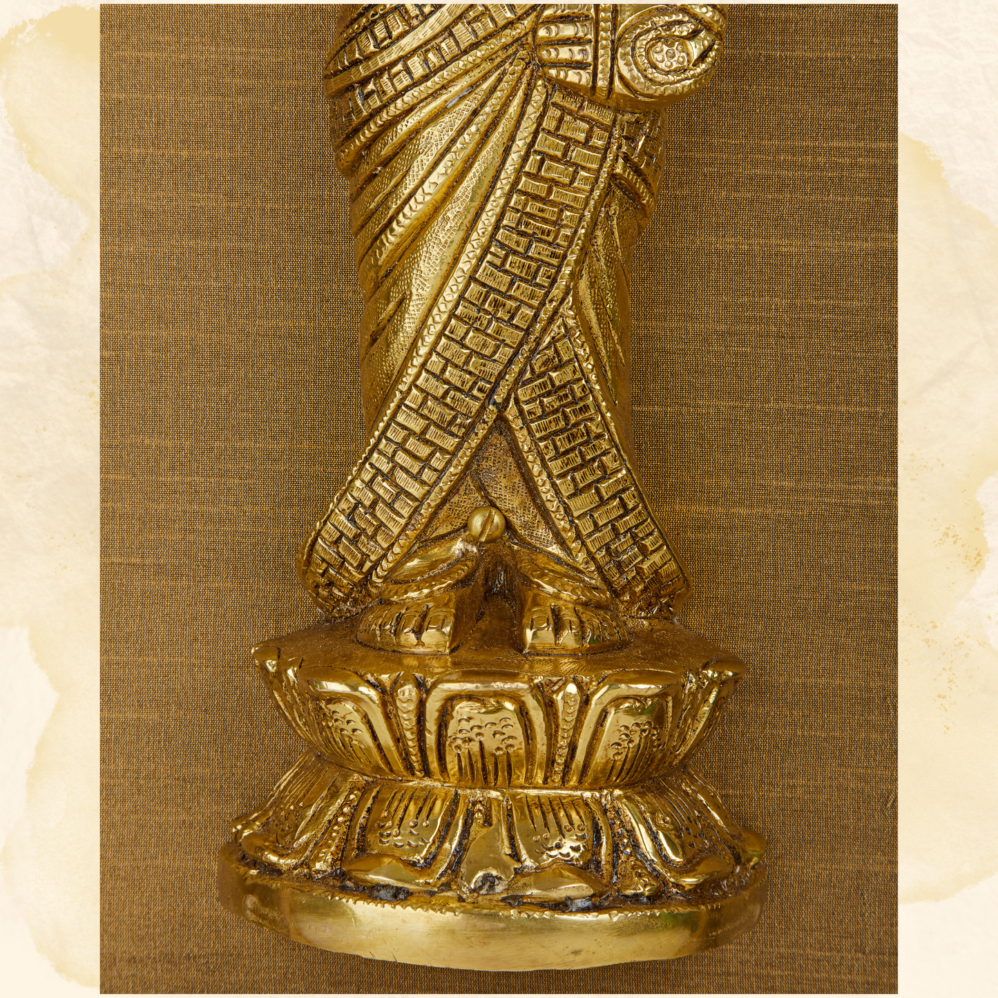 Lord Venkateshwara Brass Idol Framed on Raw Silk & banaras brocade