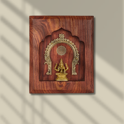 Lakshmi Brass Idol with Prabhavali – Framed on Sheesham Wood