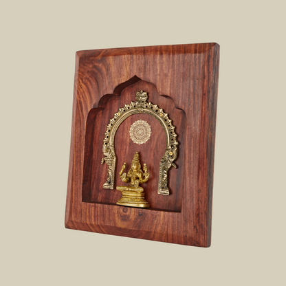 Lakshmi Brass Idol with Prabhavali – Framed on Sheesham Wood