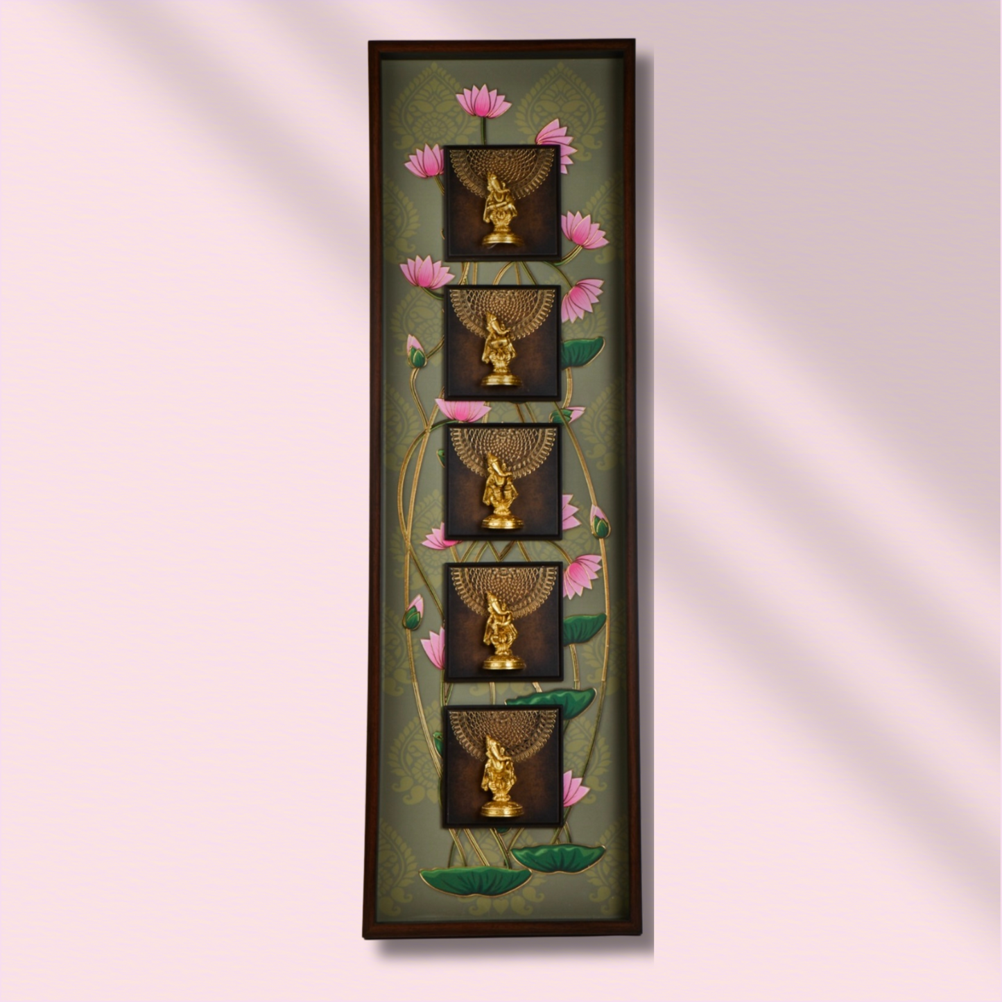 Ganesha Ensemble – Brass Idols Framed with 24K Gold-Coated Vines(14” x 45”)