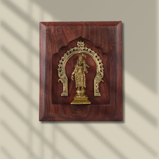 Aandal Brass Idol with Prabhavali – Framed on Sheesham Wood