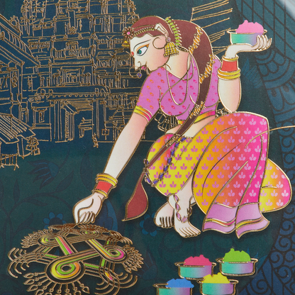 Rangoli Tray – Style 001  - Ethnic Indian Art with Gold Accents