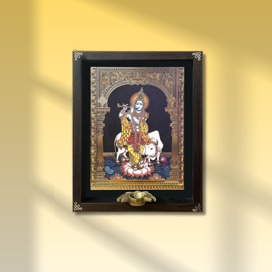 Krishna Avatar – The Divine Flute Player (24K Gold Embellished Digital Art)