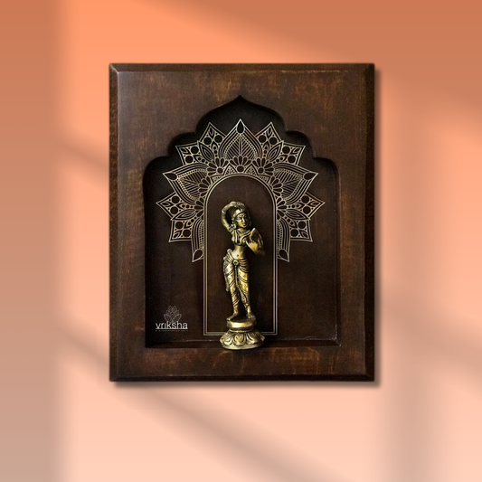 Apsaras 001 – Brass Idol on Walnut Sheesham Frame with 24K Gold Art (10"x12")
