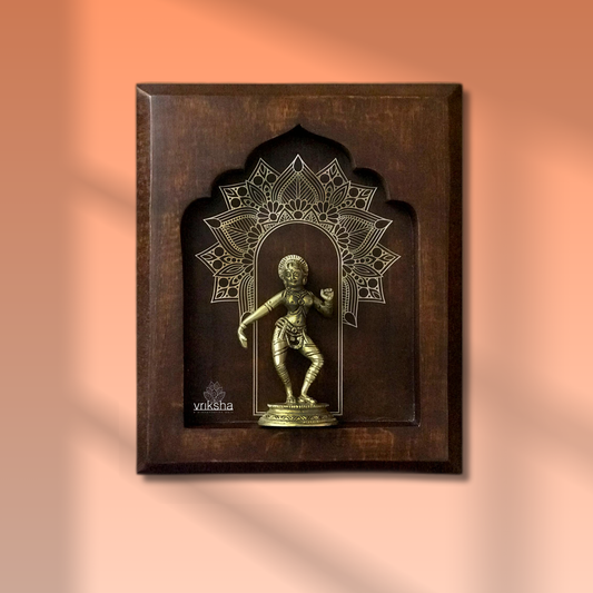 Apsaras 002 – Brass Idol on Walnut Sheesham Frame with 24K Gold Art (10"x12")