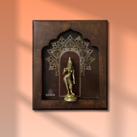Apsaras 003 – Brass Idol on Walnut Sheesham Frame with 24K Gold Art (10"x12")
